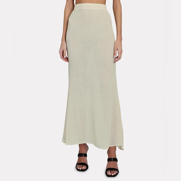 Savannah Morrow Cream Plissé Maxi Bamboo Silk Skirt Size Small - Picture 7 of 16
